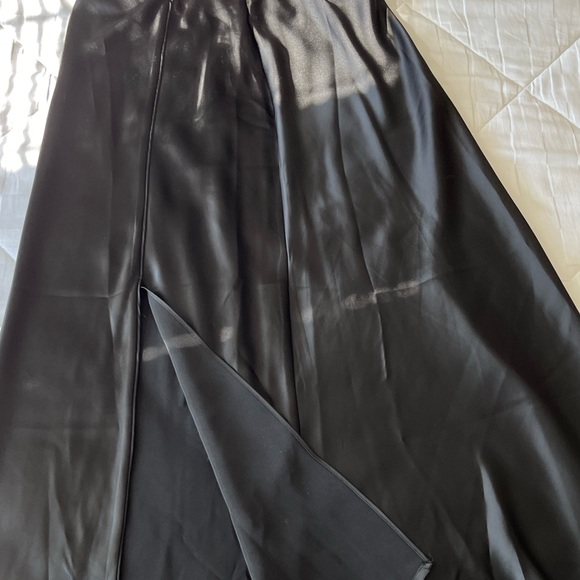 Black Satin Maxi Skirt w/Side Slit - Picture 3 of 4